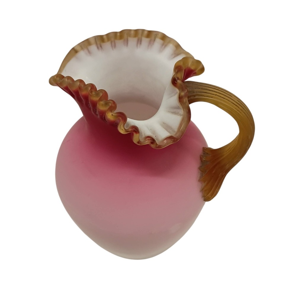 Victorian Peach Crest Pitcher Jug Amber Reed Handle Unmarked‎